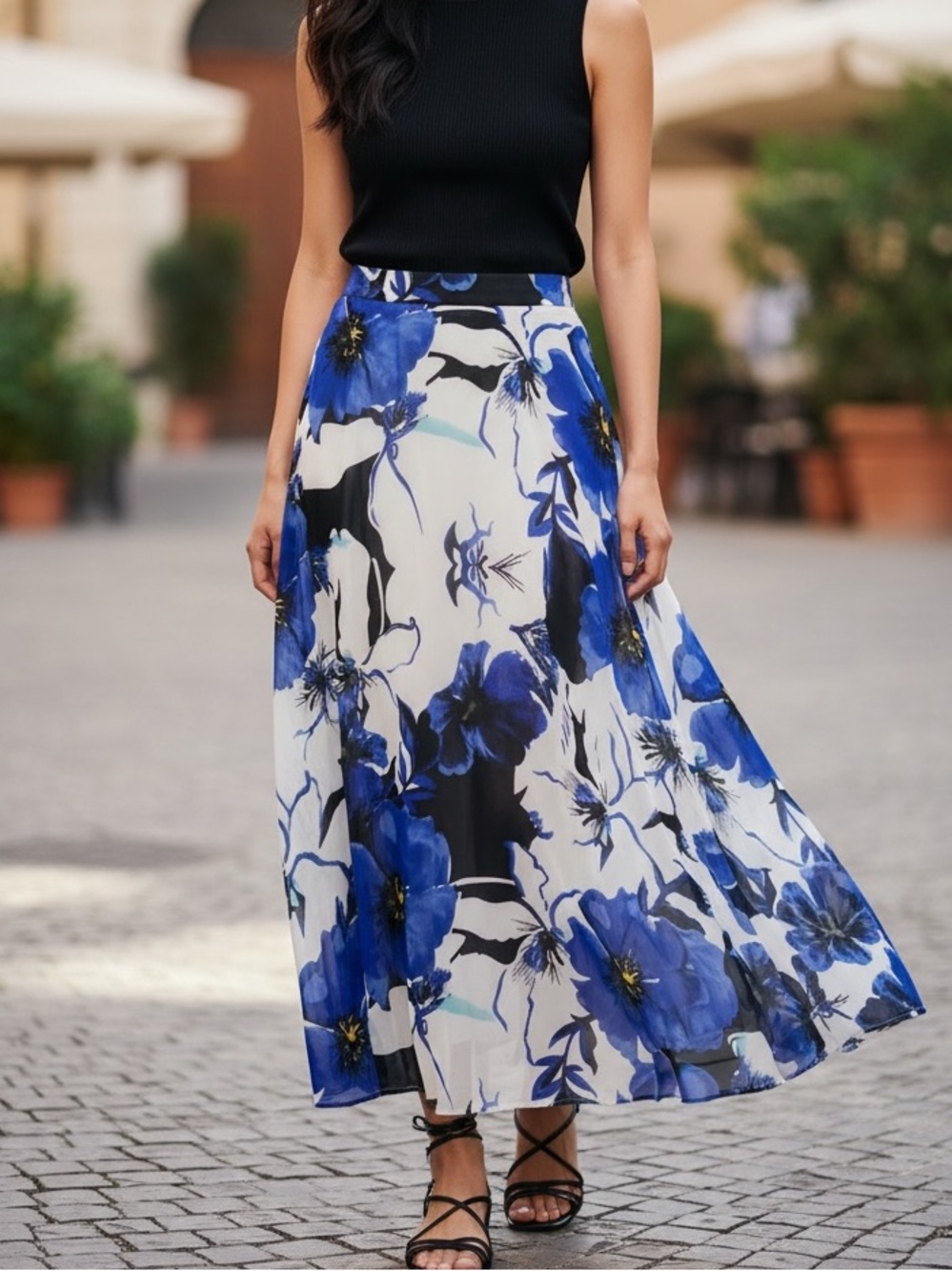 Floral Blue Maxi Skirt for Women by